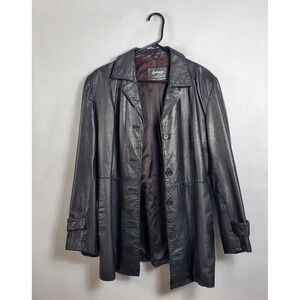 Anthonys Genuine Leather Black Button Front Jacket Blazer Women Size 18